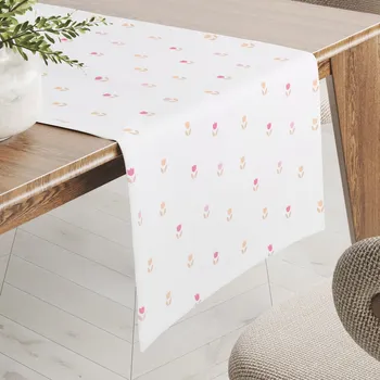 ubrus Teflonový běhoun na stůl TF-115 Barevné tulipánky na bílém 35x120 cm