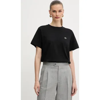 Bavlněné tričko Twinset dámské, černá barva, 252TP2057 99X, vel. XL