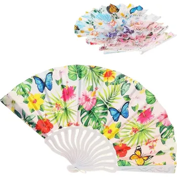 Karnevalový doplněk Vějíř dětský s potiskem květiny a motýli plast/textil 6 druhů