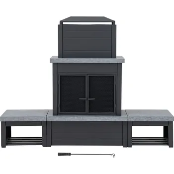 Ocelový krb na dřevo Sunjoy VULTURE s komínem a krbovou soupravou - 194 x 51 x 148 cm, matně černý | A304004840