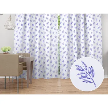 ubrus Dekorační závěs TF-114 Modré olivové větvičky na bílém 140x140 cm