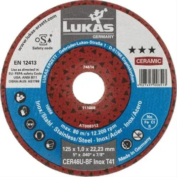 Řezný kotouč LUKAS Řezné kotouče T41 125x1,0x22,23 CER 46U-BF Inox, AT008312V9802