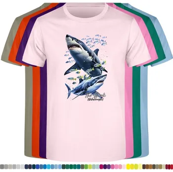 Dívčí tričko detske-levne-bavlnene-tricko-potisk-zraloci-morsky-svet Barva: Pink - růžová, Dětská bavlněná trička JHK: S