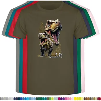 Dívčí tričko detske-levne-bavlnene-tricko-potisk-t-rex-dino-atlas Barva: Khaki, Dětská bavlněná trička JHK: S