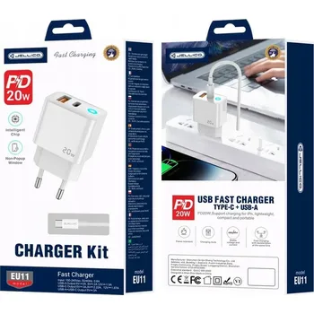 JELLICO Síťová nabíječka 2x USB + USB-C Rychlé nabíjení QC, PD 20W