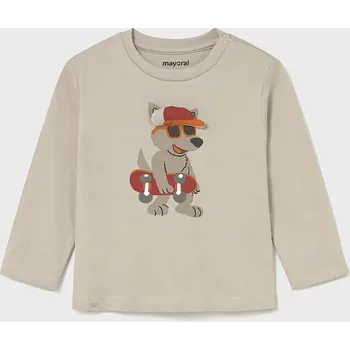 Chlapecké tričko Dětské bavlněné tričko s dlouhým rukávem Mayoral hnědá barva, s potiskem, 2070 2070.3E.Baby.9BYA 98X, vel. 68