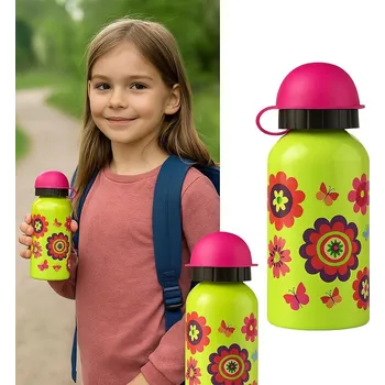 Láhev Ocelová Lahev Na Pití Crocodile Creek - zelená s květinovým vzorem