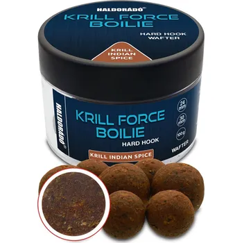 Boilies Haldorádó Tvrzené Boilie Krill Force Hard Hook Boilies Wafters 100 g 24/30 mm - Indian Spice