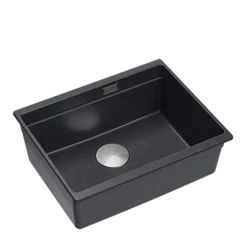 Granitový dřez QUADRON Černý kuchyňský granitový dřez Logan 100, jednokomorový k instalaci pod kuchyňskou desku.