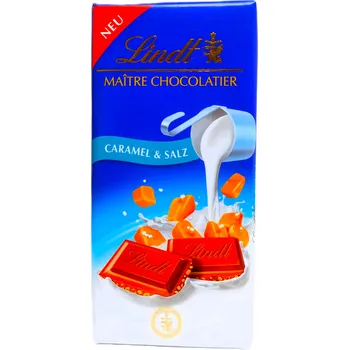 Čokoláda LINDT MAÎTRE CHOCOLATIER Caramel & Salz - mléčná čokoláda se slaným karamelem a mořskou solí - 100g