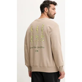 Pánská mikina Bavlněná mikina The North Face Connect Relaxed pánská, hnědá barva, s potiskem, NF0A8E3ZBOX1 01A, vel. S