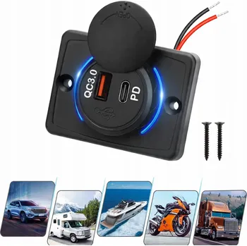 USB-C + USB nabíječka do auta, jachty, karavanu 12V/24V - montážní zásuvka