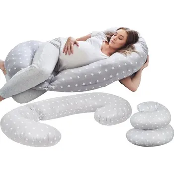 Těhotenský a kojicí polštář BABYMAM PREMIUM 300 cm 3v1 - Bílé hvězdičky s šedou