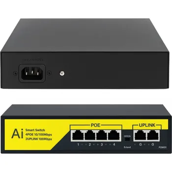 IP kamera SWITCH PŘEPÍNAČ POE ETHERNET 4 PORTY 100Mbps 72W PRO MONITOROVACÍ KAMERY