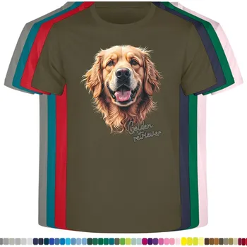 Dívčí tričko detske-levne-bavlnene-tricko-potisk-zlaty-retrivr Barva: Khaki, Dětská bavlněná trička JHK: S