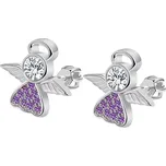 Stříbrné náušnice anděl s fialovými zirkony