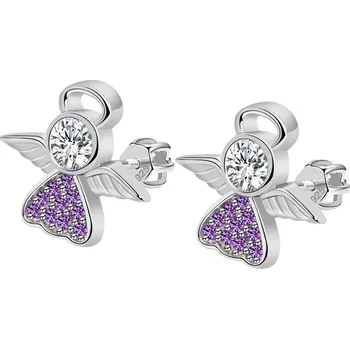 Náušnice Stříbrné náušnice anděl s fialovými zirkony