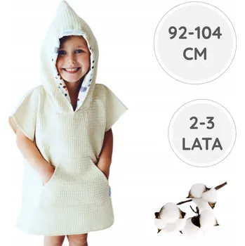 KOUPACÍ PONČO S KAPUCÍ A KAPSOU MUŠELÍN BAVLNA POLSKÉ 92-104 cm BabyU