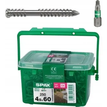 Vrut Šrouby do terasové desky Spax 4,5x60mm C4 stříbrné 250 Ks + Bit T-Star Plus