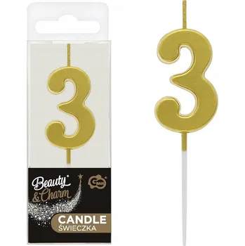 Dortová svíčka Narozeninové svíčky číslice 3 metalické ZLATÉ godan SVÍČKA na dort
