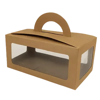 Krabička na výslužku Odnosová krabice s uchem a okénky v přírodní barvě 22x12x11 cm