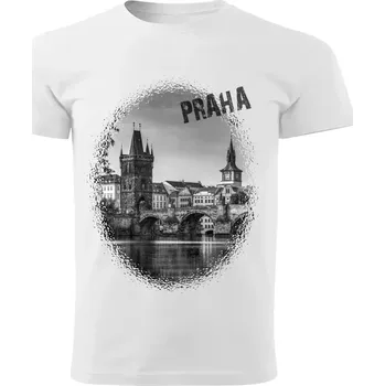Pánské tričko tričko s městem Praha Karlův most bílé XXL (tričko s městem , Karlův most , Praha )
