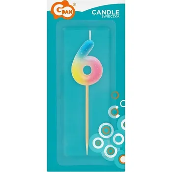 Dortová svíčka Svíčka PIKER na DORT Číslice 6 OMBRE pastelová Godan PĚKNÁ a EFEKTNÍ