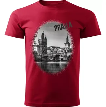 Pánské tričko tričko s městem Praha Karlův most tmavě červená (tričko s městem , Karlův most , Praha )