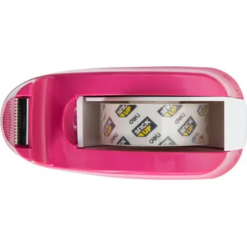 Lepicí páska Odmotávač lepicí pásky bílo-růžový Deli pro pásky do šířky 18 mm