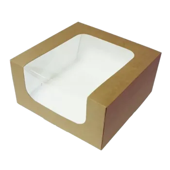 Krabička na výslužku Papírová krabička s průhledným okénkem 18x18x9 cm