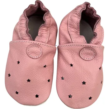 Capáčky CAROZOO Kožené capáčky s koženou podrážkou růžové perforované 6-12 měsíců Růžová 19,5