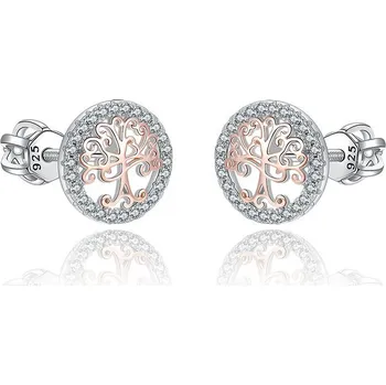 Náušnice Stříbrné rose gold náušnice strom života se zirkony
