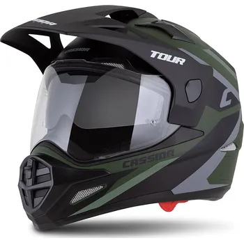 Helma na motorku přilba Tour 2.0 X-tra, CASSIDA (zelená matná/šedá/černá, plexi s přípravou pro Pinlock) 2026