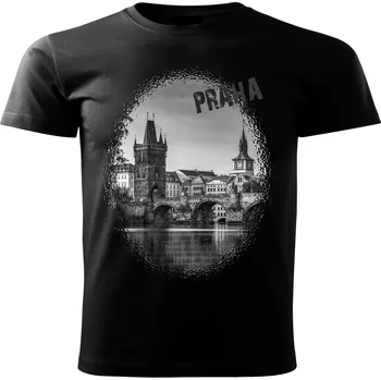 Pánské tričko tričko s městem Praha Karlův most černé M (tričko s městem , Karlův most , Praha )