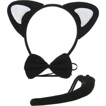 KARNEVAL Kočka set čelenka, ocas, motýlek (karnevalový doplněk)