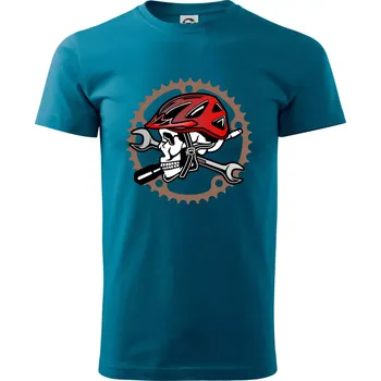 Lebka biker opravář - Klasické pánské triko vyšší gramáže - M ( Petrolejová )