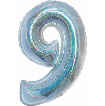 Balónek GODAN FÓLIOVÝ BALÓNEK Číslice 9 holografická Stříbro ZÁRUKA SPOKOJENOSTI MEGA