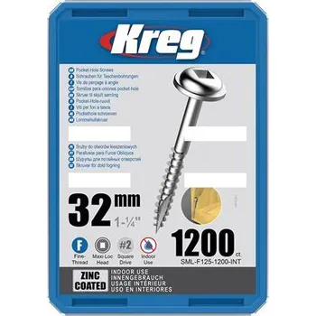 Šroub IGM Kreg Zinc Maxi-Loc Šrouby pro skryté spoje - 32 mm, jemný závit, 1200 ks, SML-F125-1200-INT