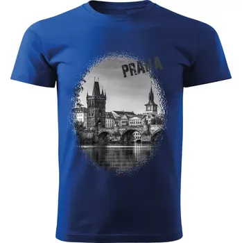 Pánské tričko tričko s městem Praha Karlův most královsky modré XL (tričko s městem , Karlův most , Praha )