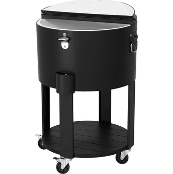 Pojízdný vozík na nápoje s boxem na led, otvírákem lahví a policí, černý | A601010535