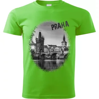 Pánská móda tričko s městem Praha Karlův most zelené 4XL (tričko s městem , Karlův most , Praha )
