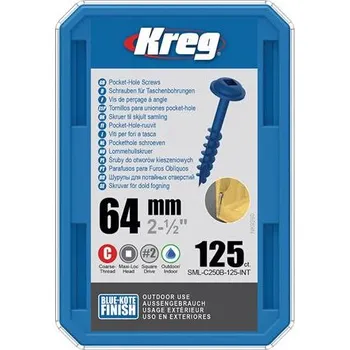 Šroub IGM Kreg Blue-Kote Maxi-Loc Šrouby pro skryté spoje - 64 mm, hrubý závit, 125 ks, SML-C250B-125