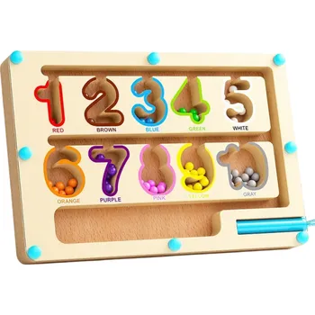 Dřevěná hračka Magnetické dřevěné bludiště 23 x 16 cm Vzdělávací hračka pro děti Třídění barevných korálků Hra s čísly Montessori pomůcka