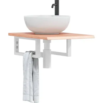 Koupelnový nábytek Deska pod umyvadlo nástěnná ocel a masivní dubové dřevo Hnědá3302556