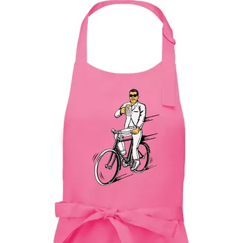 Kuchyňská zástěra Gentleman na kole s pivem - Pánská zástěra na vaření - Univerzální velikost ( Růžová )