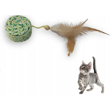 Hračka pro kočku HRAČKA PRO KOČKY MÍČEK Z PLETENINY S PEŘÍM ODOLNÝ 15 CM 3