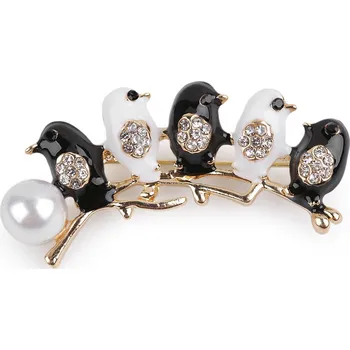 Náramek Brož s broušenými kamínky ptáčci, malé, 1 bílá černá