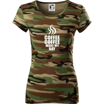 Dámské tričko Coffee make my day - Dámské maskáčové triko - XL ( Hnědý maskáč )