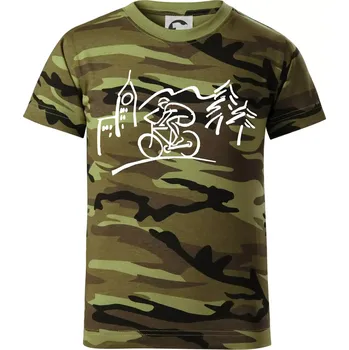 Cyklista na výletě - Dětské maskáčové triko - 122 cm/6 let ( Zelený maskáč )