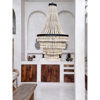 Závěsné svítidlo Lustr Boho s dřevěnými korálky Stropní Svítidlo JAV 60x100